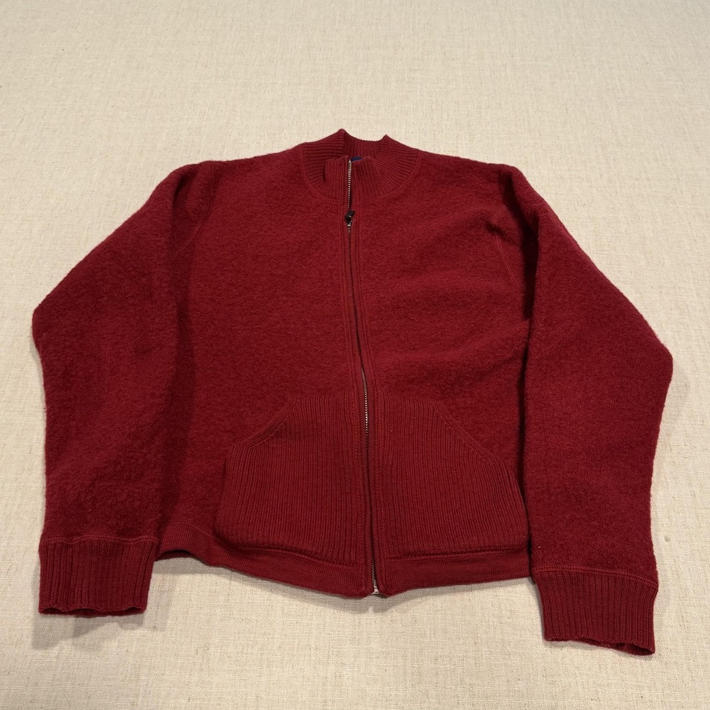 Charter Club Sweater Womens Petite PM Red 100% Wool Full Zip Mock Neck Pockets